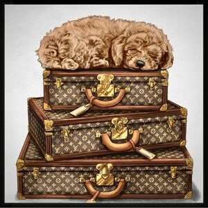 Dogs & LV suitcases~ “ Luxury & Leisure @ its Best” fashion glam wall art print